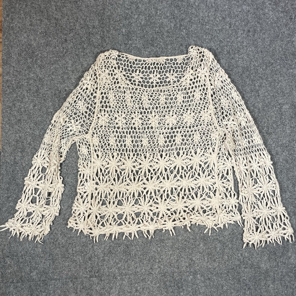 Crochet Fringe Open Weave Pullover Sweater Small/Med Hippie Boho Festival Macram